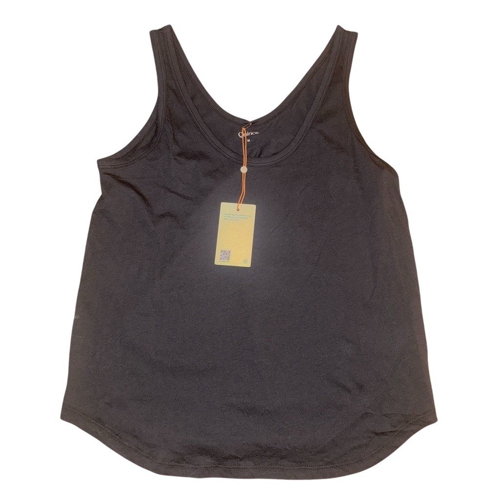 Quince Tank Top Womens Size M Black double Scoop Neck Sleeveless Basic Layering